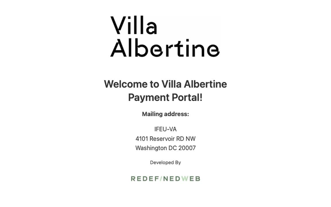 Villa Albertine payment portal welcome page